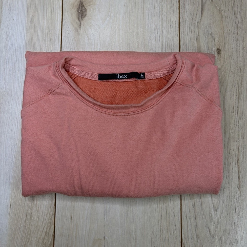 Ibex Pink Sweatshirt Womens Size Large Organic Cotton Merino Wool Blend